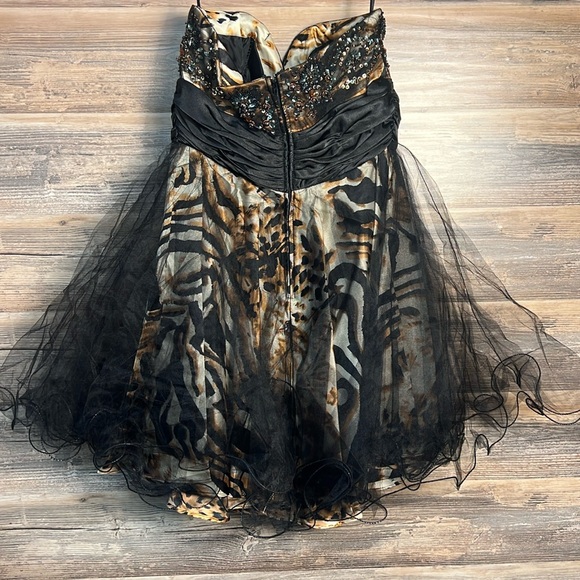 Cindy Collection Strapless Leopard & Black Tulle Prom Formal Dress  NWT - Picture 3 of 4
